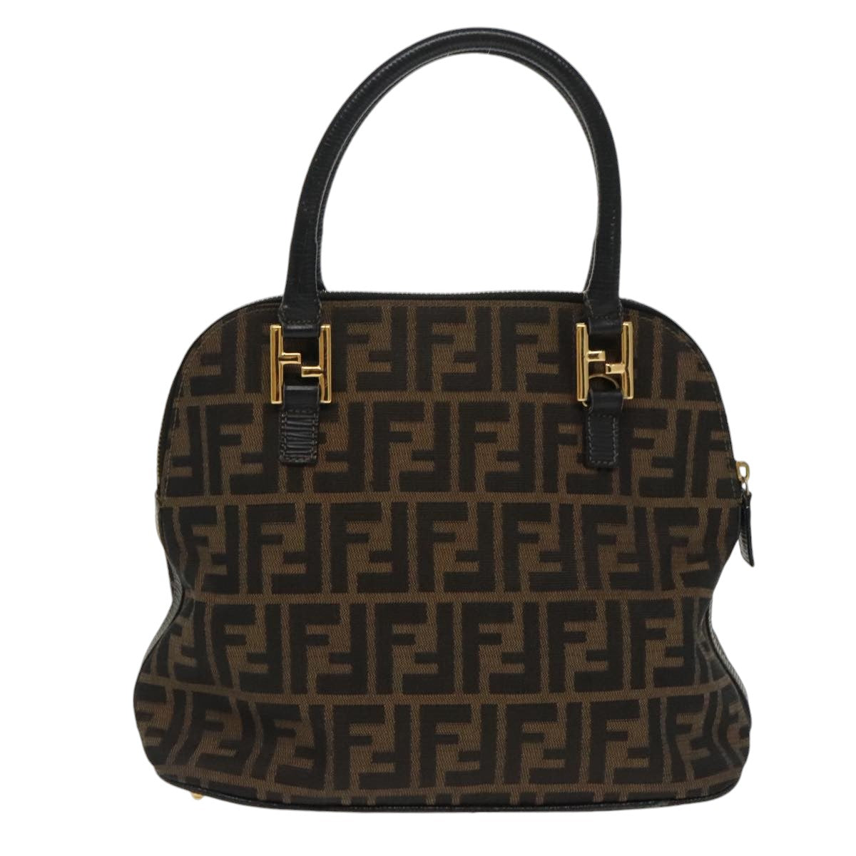 FENDI Zucca Canvas Hand Bag Brown Black goldyk15834