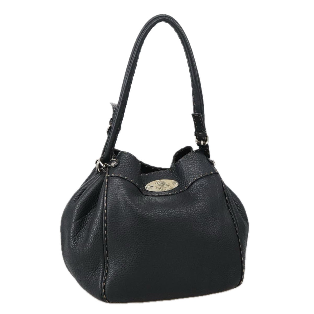FENDI Celeria Tote Bag Leather Black Goldyk15995