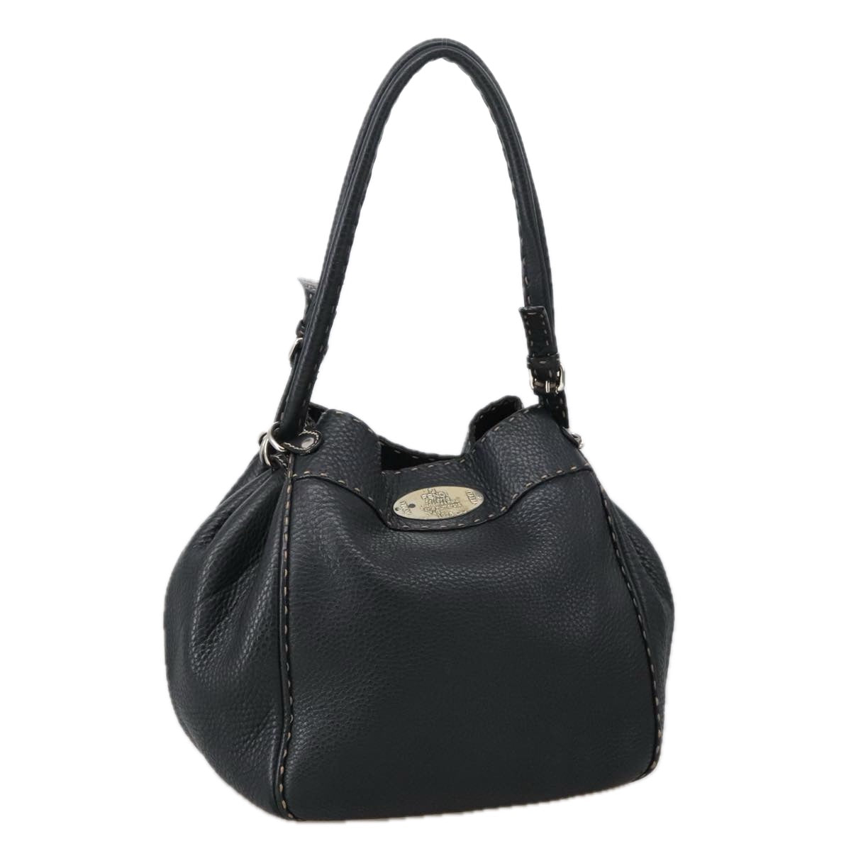 FENDI Celeria Tote Bag Leather Black Goldyk15995