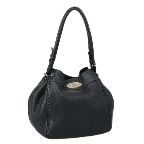 FENDI Celeria Tote Bag Leather Black Goldyk15995