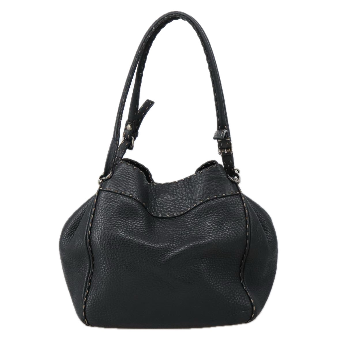 FENDI Celeria Tote Bag Leather Black Goldyk15995