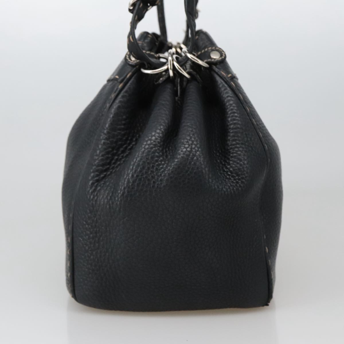 FENDI Celeria Tote Bag Leather Black Goldyk15995