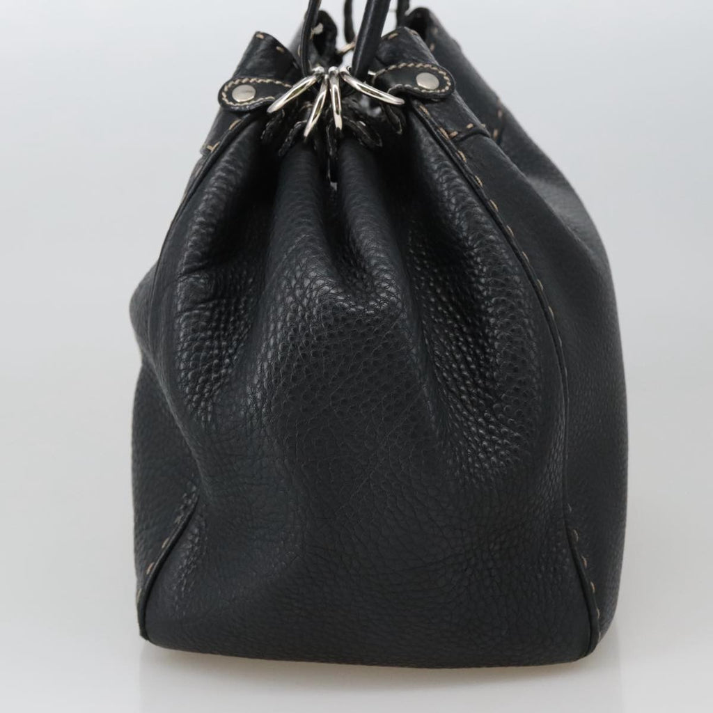 FENDI Celeria Tote Bag Leather Black Goldyk15995