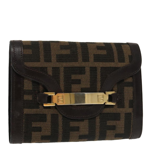 FENDI Zucca Canvas Wallet Black Brownyk16013