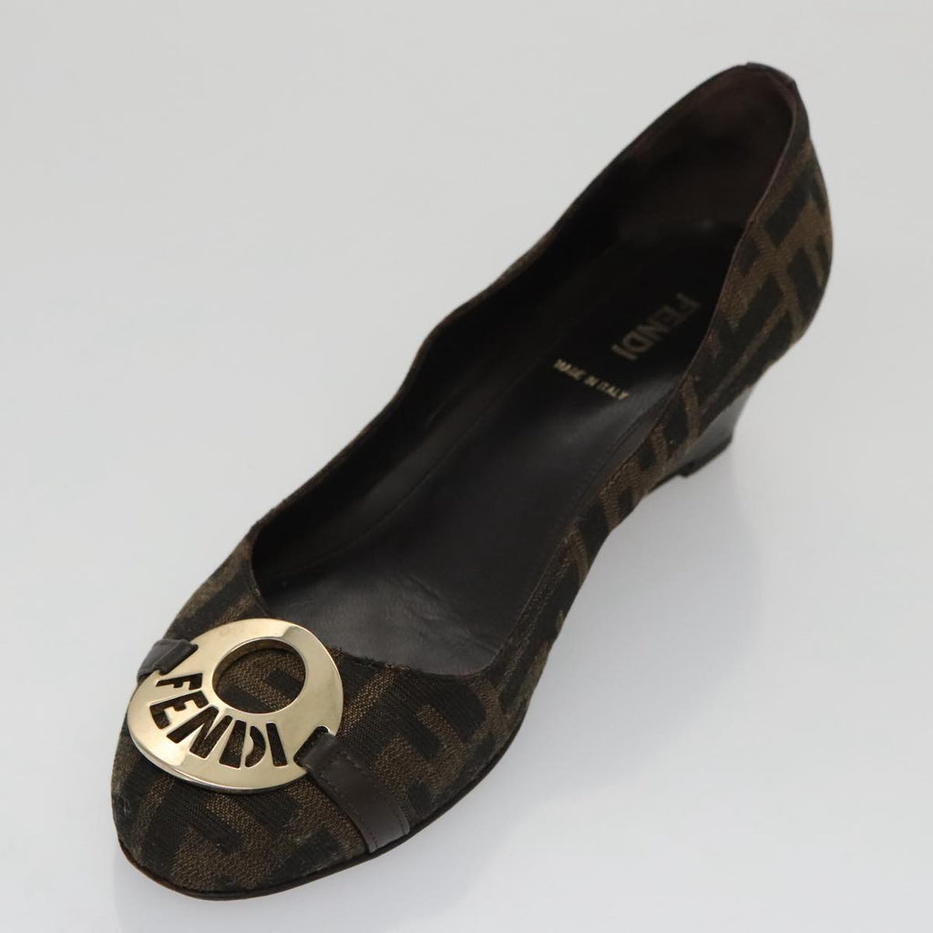 FENDI Zucca Canvas Pumps 37 pumps Brown Black Goldyk16020