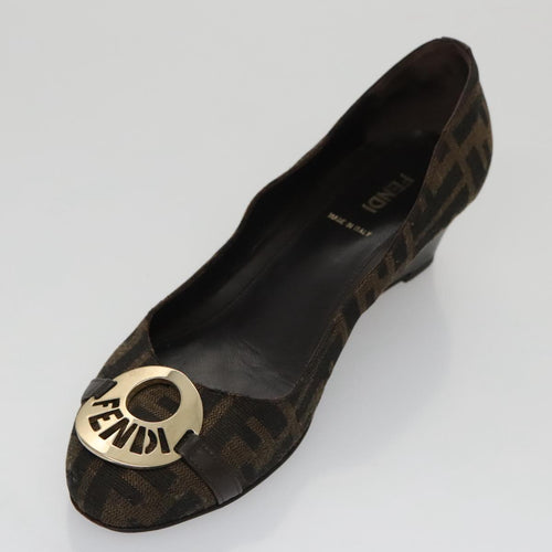 FENDI Zucca Canvas Pumps 37 pumps Brown Black Goldyk16020
