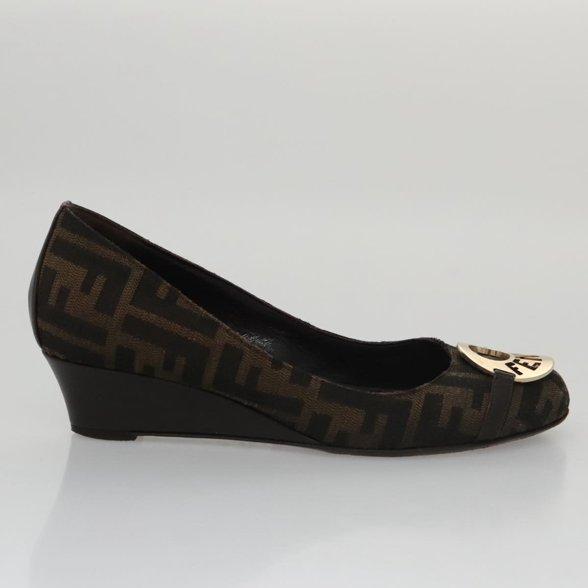 FENDI Zucca Canvas Pumps 37 pumps Brown Black Goldyk16020