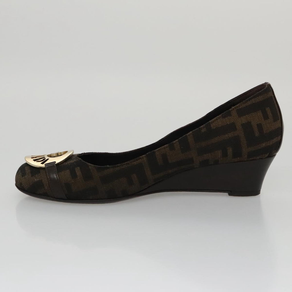 FENDI Zucca Canvas Pumps 37 pumps Brown Black Goldyk16020