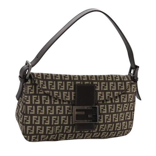 FENDI Zucchino Canvas Mamma Baguette Shoulder Bag Brownyk16842A