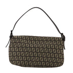 FENDI Zucchino Canvas Mamma Baguette Shoulder Bag Brownyk16842A