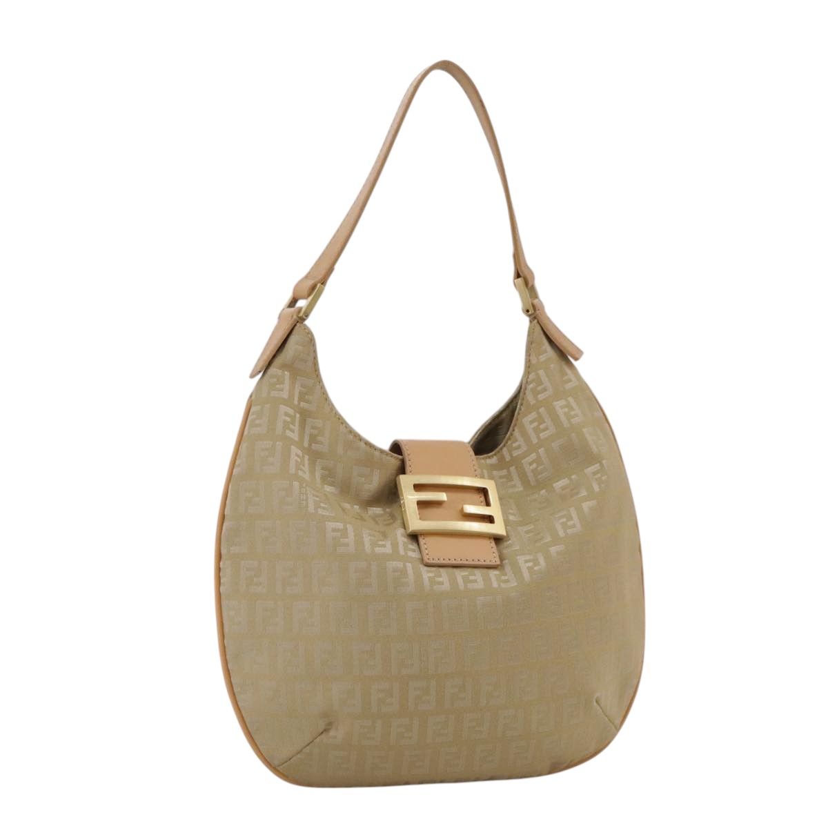 FENDI Zucchino Canvas Shoulder Bag Beigeyk16869