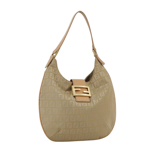 FENDI Zucchino Canvas Shoulder Bag Beigeyk16869