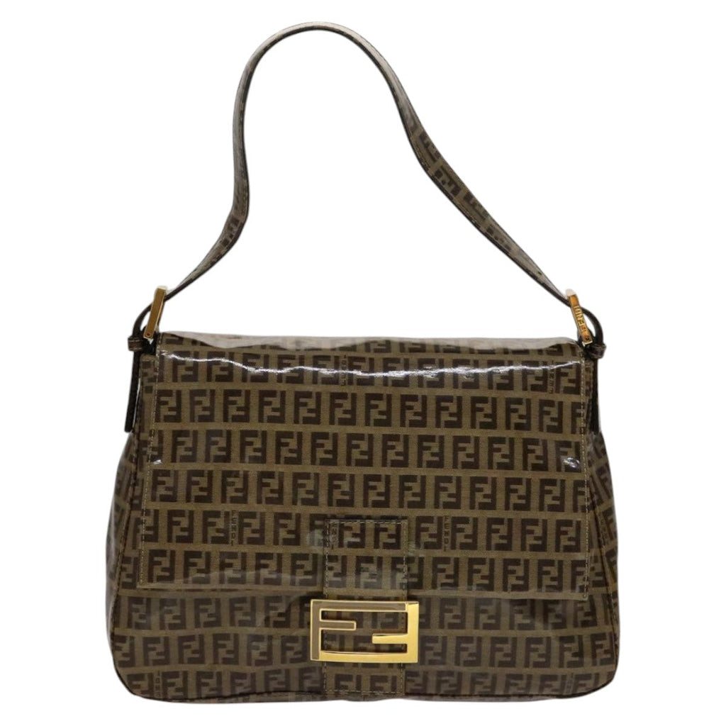 FENDI Zucchino Canvas Mamma Baguette Shoulder Bag Beigeyk17049A