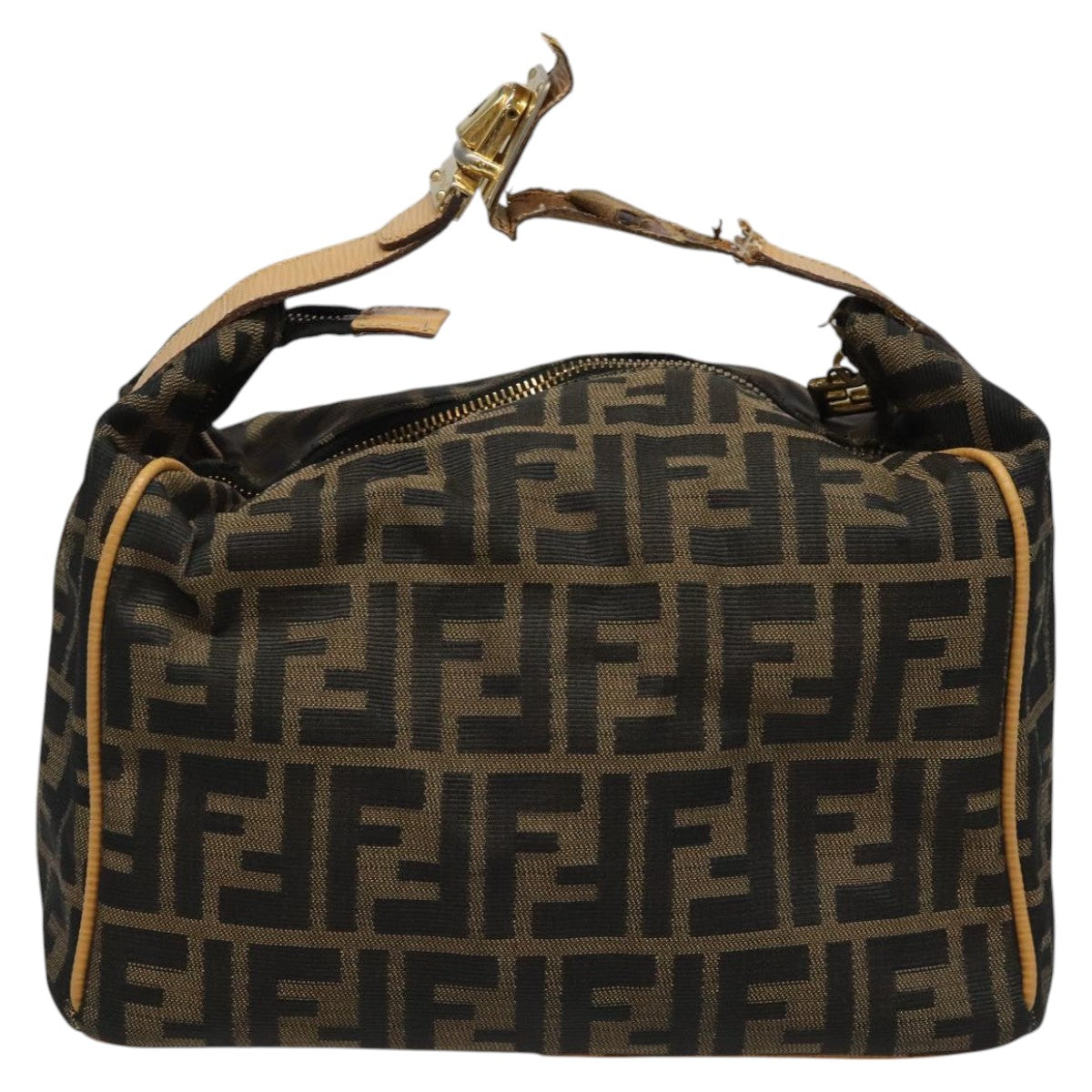 FENDI Zucca Canvas Hand Bag Brown Blackyk17059