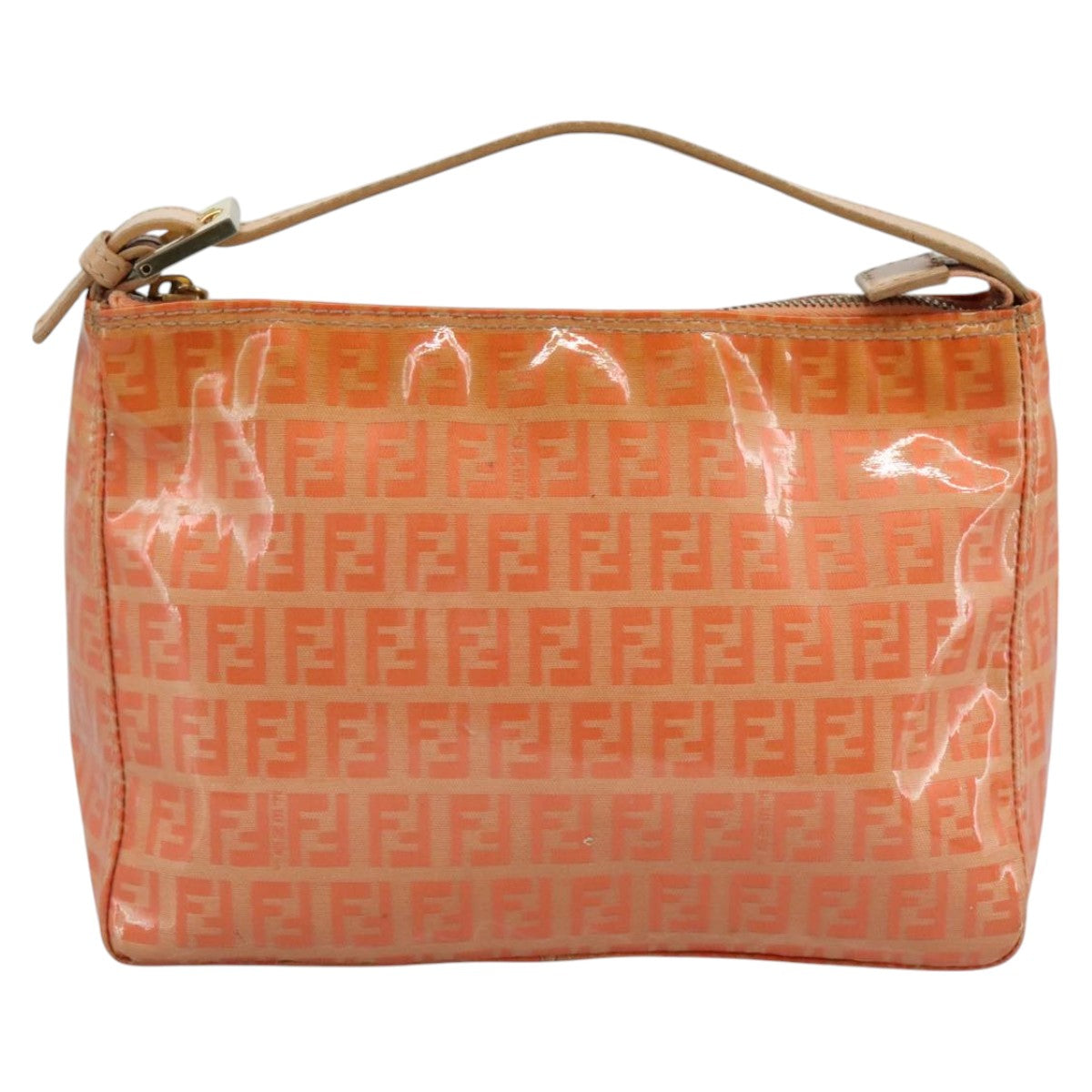 FENDI Zucchino Canvas Hand Bag Enamel Orange Goldyk17094