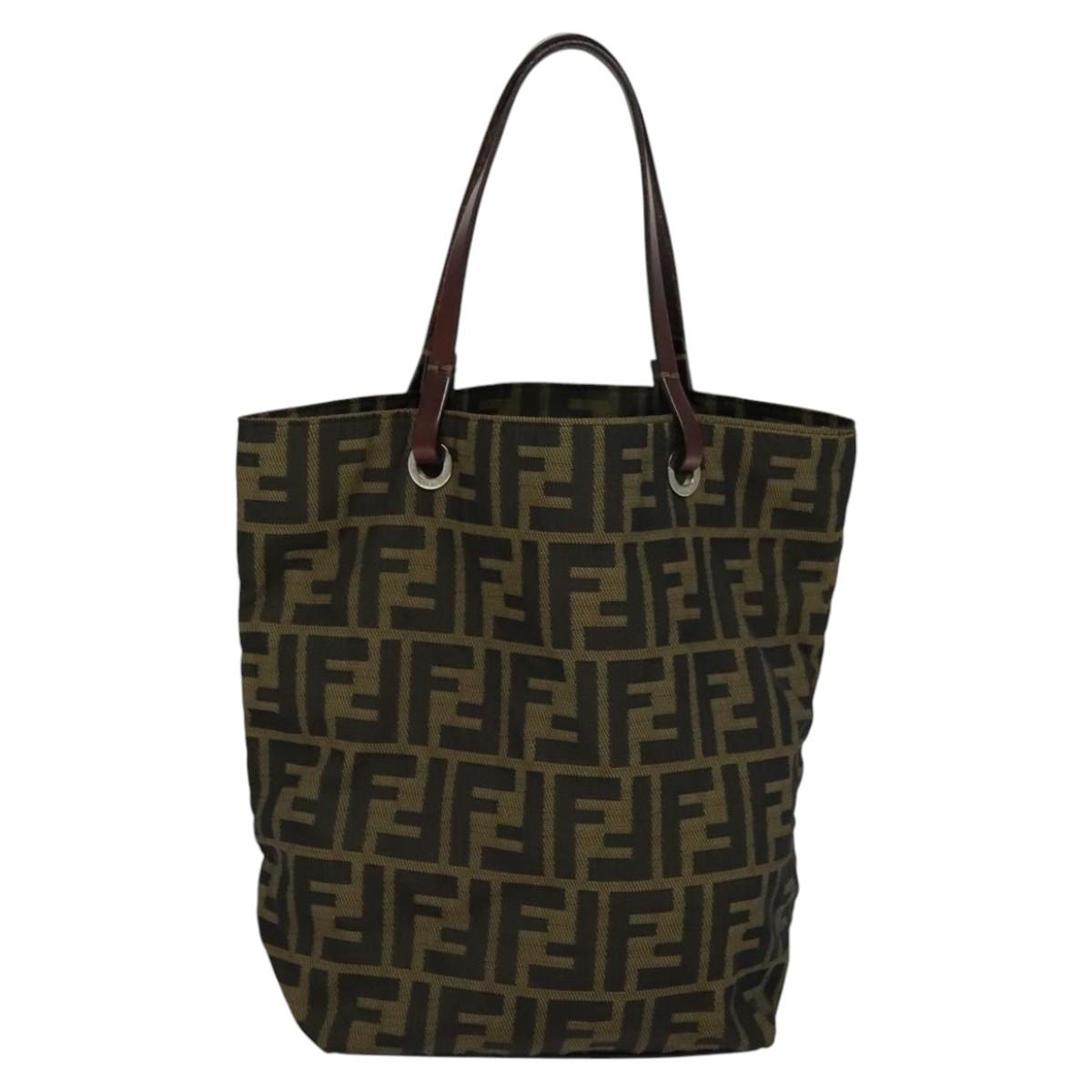 FENDI Zucca Canvas Hand Bag Brown Blackyk17350