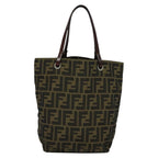 FENDI Zucca Canvas Hand Bag Brown Blackyk17350