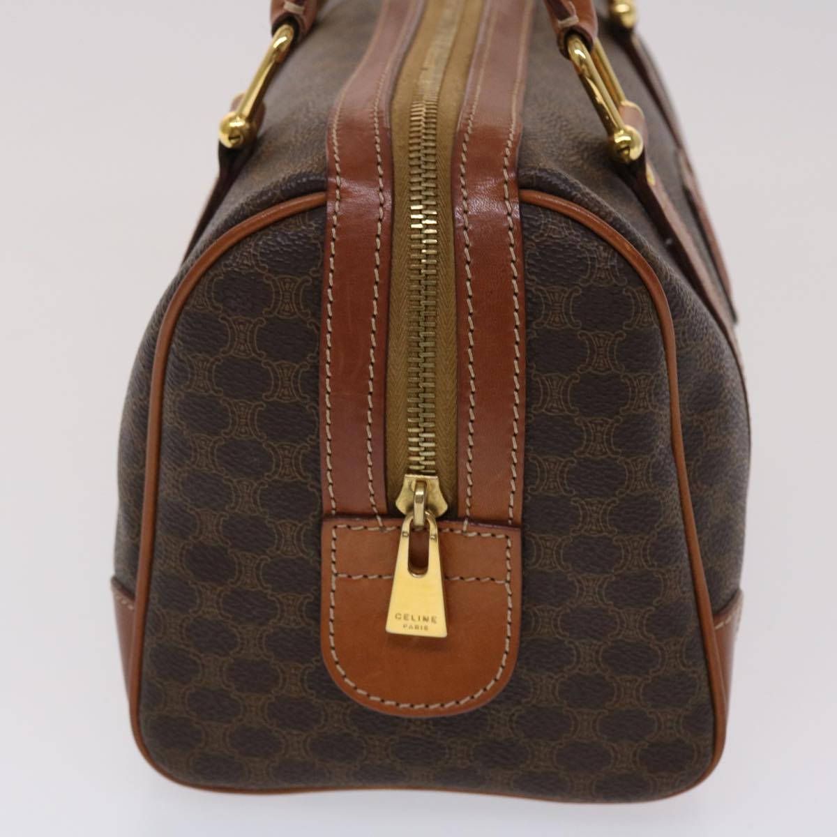 CELINE Macadam Canvas Boston Bag PVC Leather Brown 7604