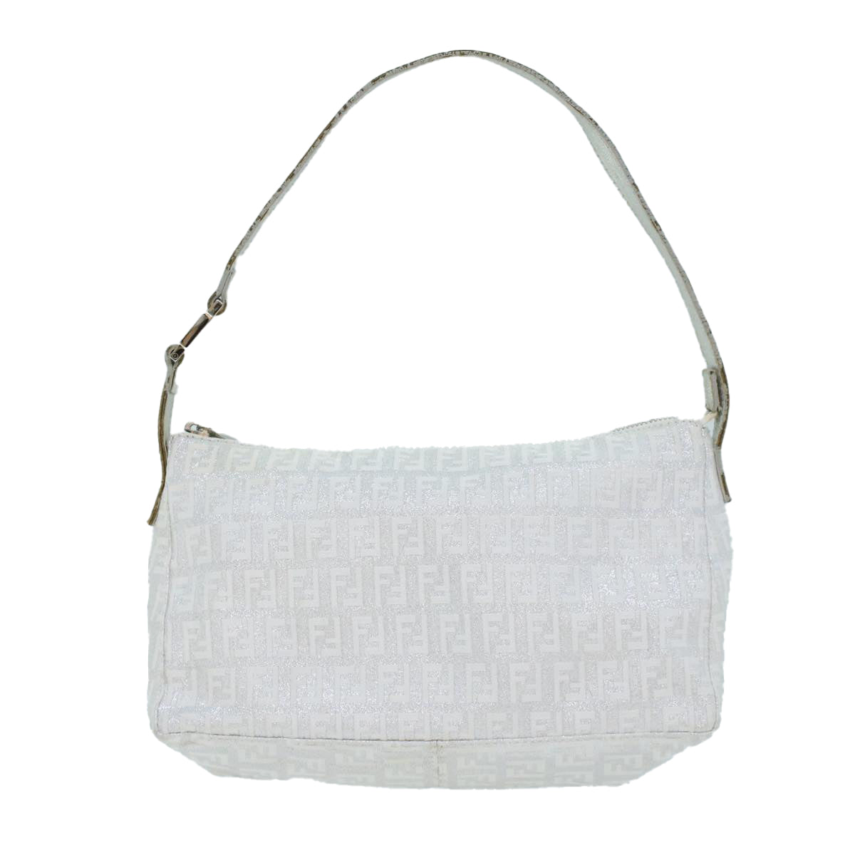 FENDI Zucchino Canvas Shoulder Bag Nylon Silveryk7899