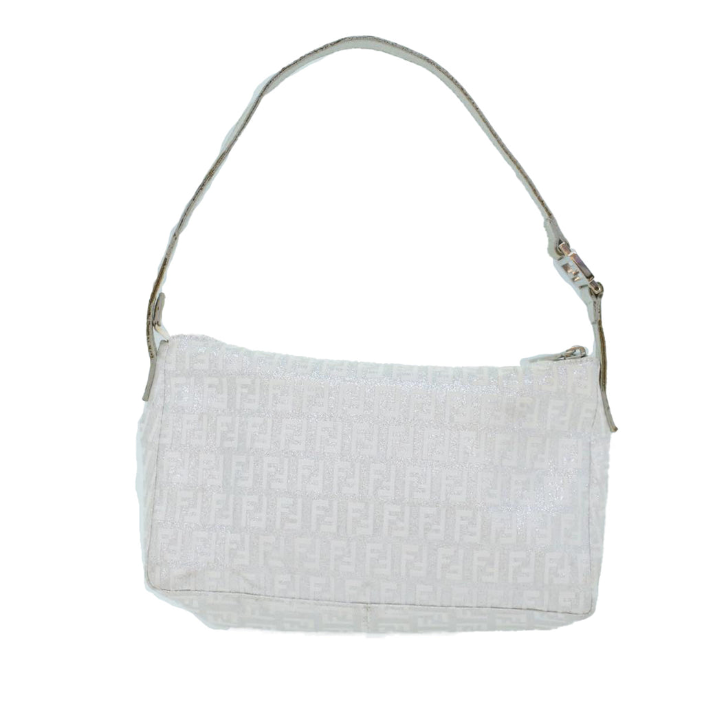 FENDI Zucchino Canvas Shoulder Bag Nylon Silveryk7899