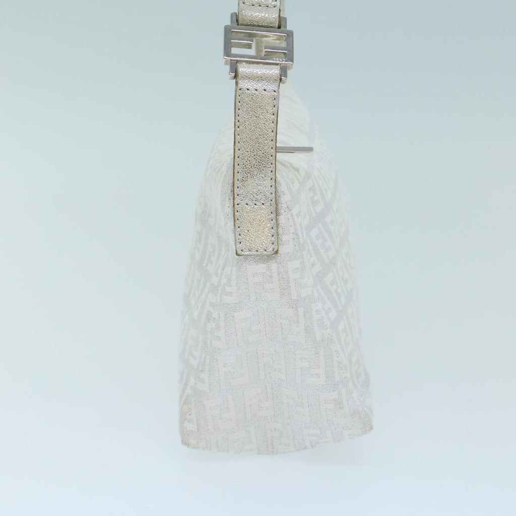FENDI Zucchino Canvas Shoulder Bag Nylon Silveryk7899