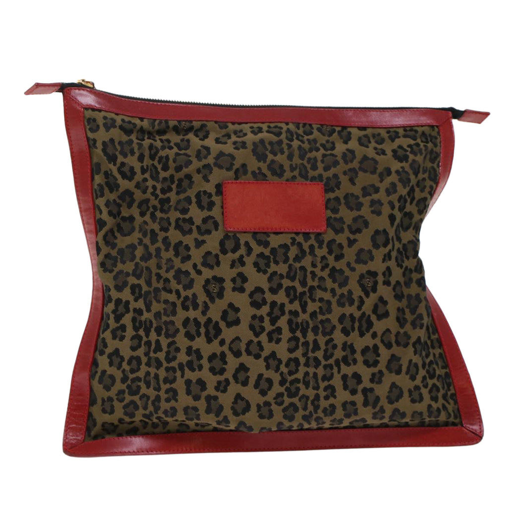 FENDI Leopard Clutch Bag Nylon Leather Black Brown Red  yk7980