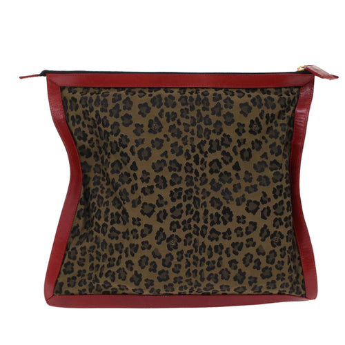 FENDI Leopard Clutch Bag Nylon Leather Black Brown Red  yk7980