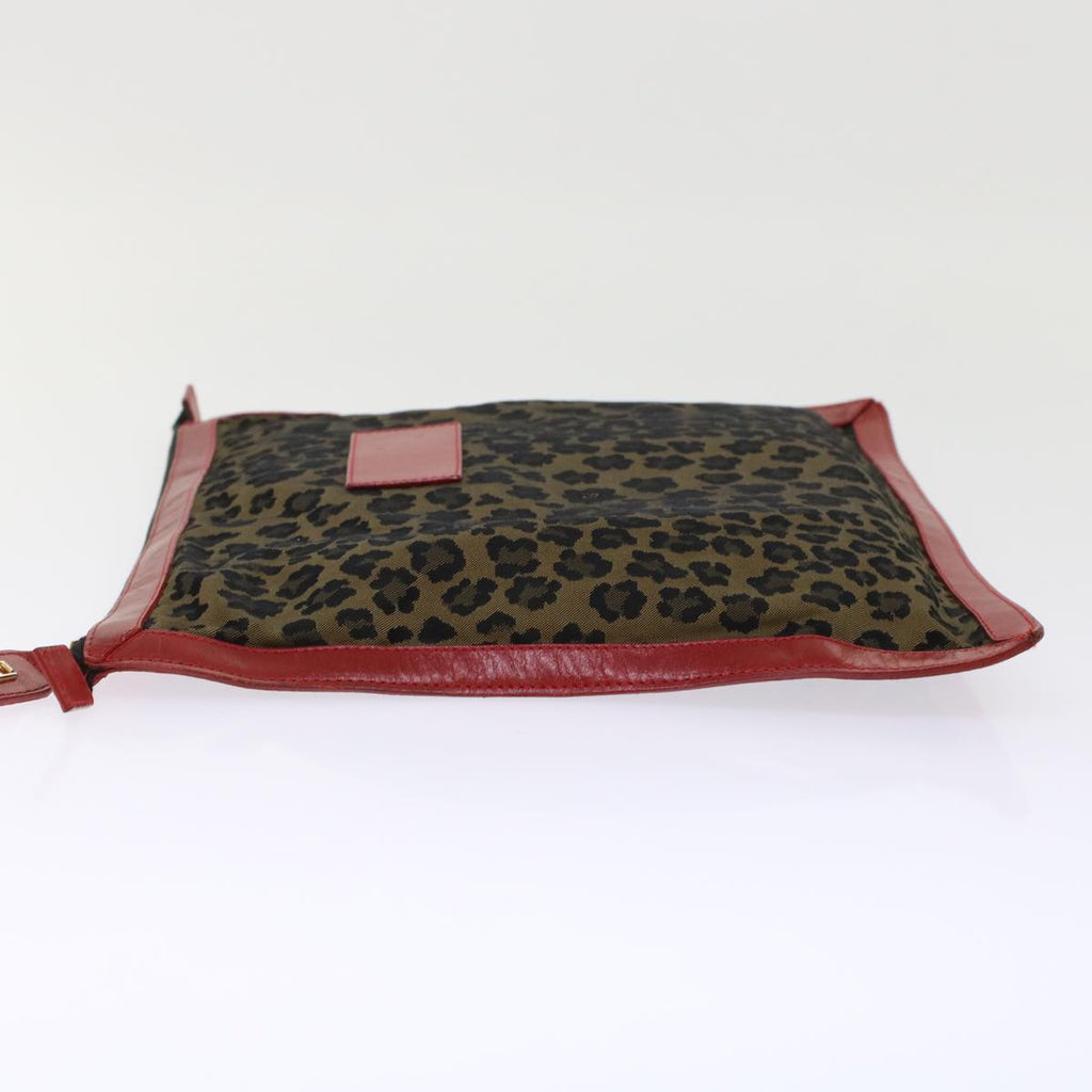 FENDI Leopard Clutch Bag Nylon Leather Black Brown Red  yk7980
