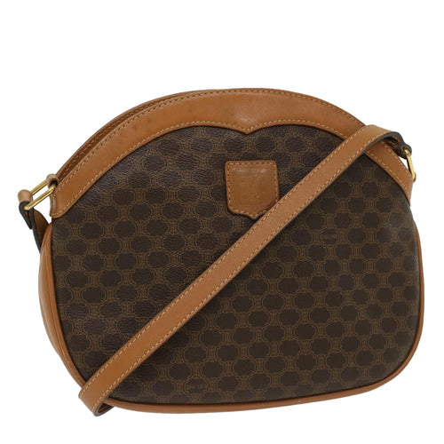 CELINE Macadam Canvas Shoulder Bag PVC Leather Brown 8282