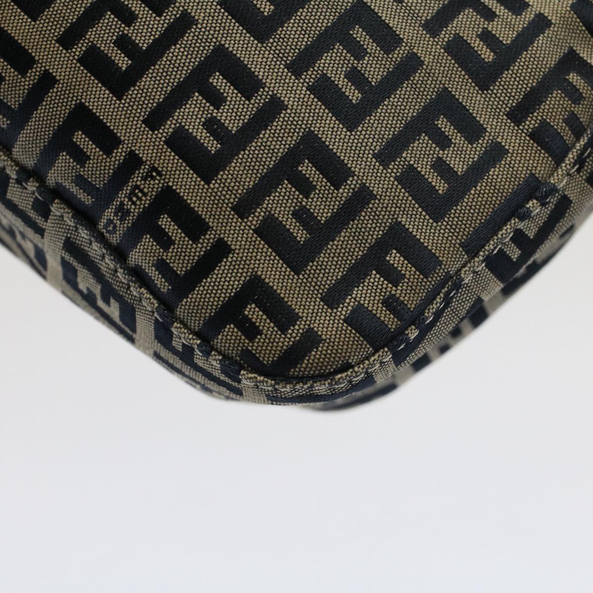 FENDI Zucchino Canvas Mamma Baguette Shoulder Bag Gray Navyyk8484