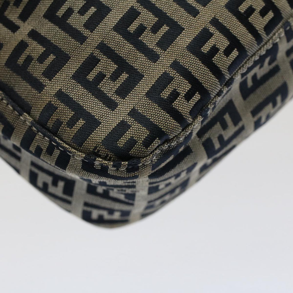 FENDI Zucchino Canvas Mamma Baguette Shoulder Bag Gray Navyyk8484
