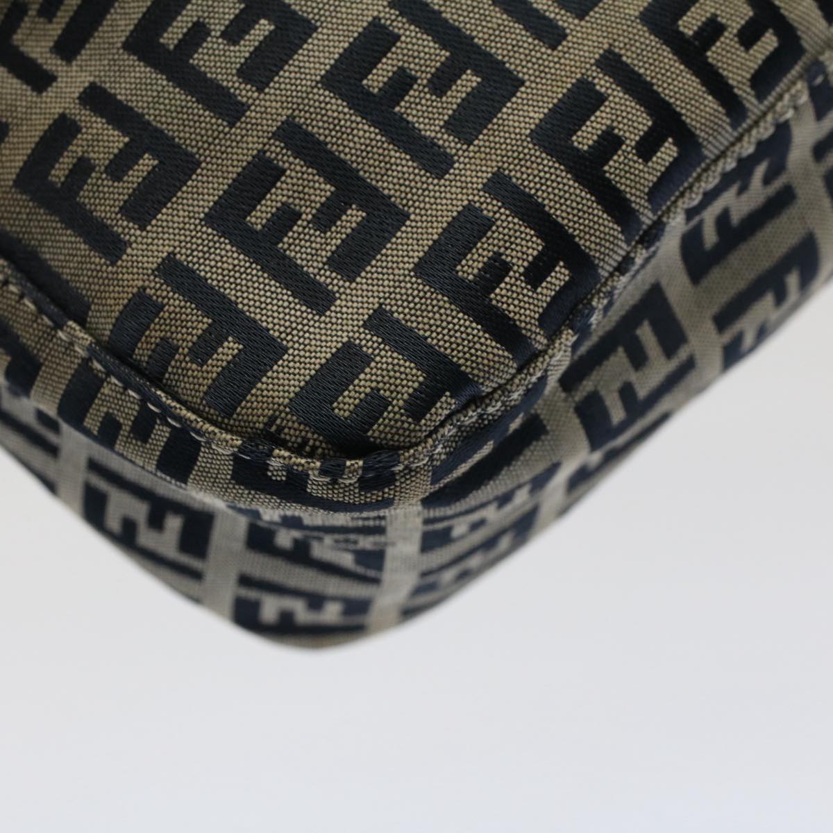 FENDI Zucchino Canvas Mamma Baguette Shoulder Bag Gray Navyyk8484