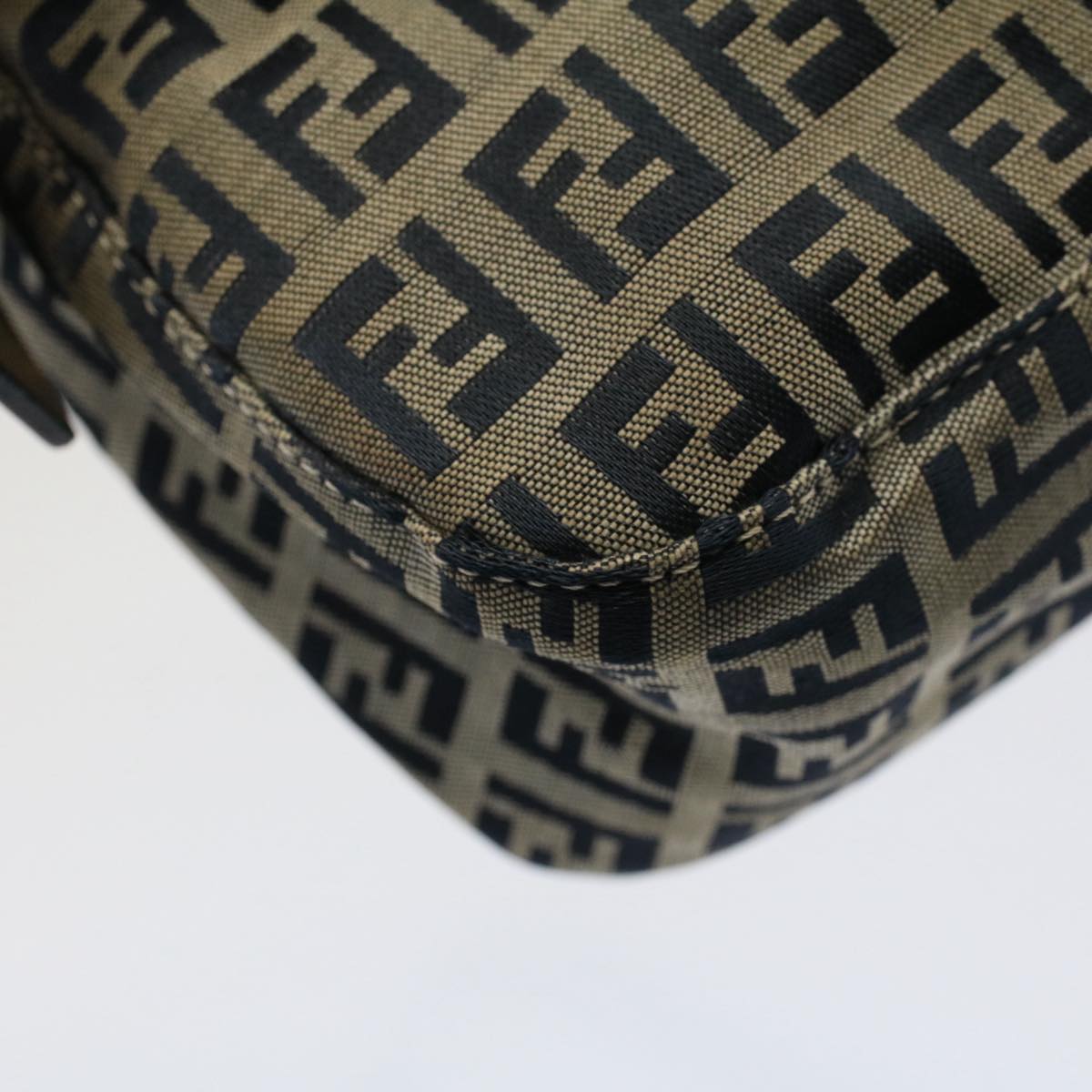FENDI Zucchino Canvas Mamma Baguette Shoulder Bag Gray Navyyk8484