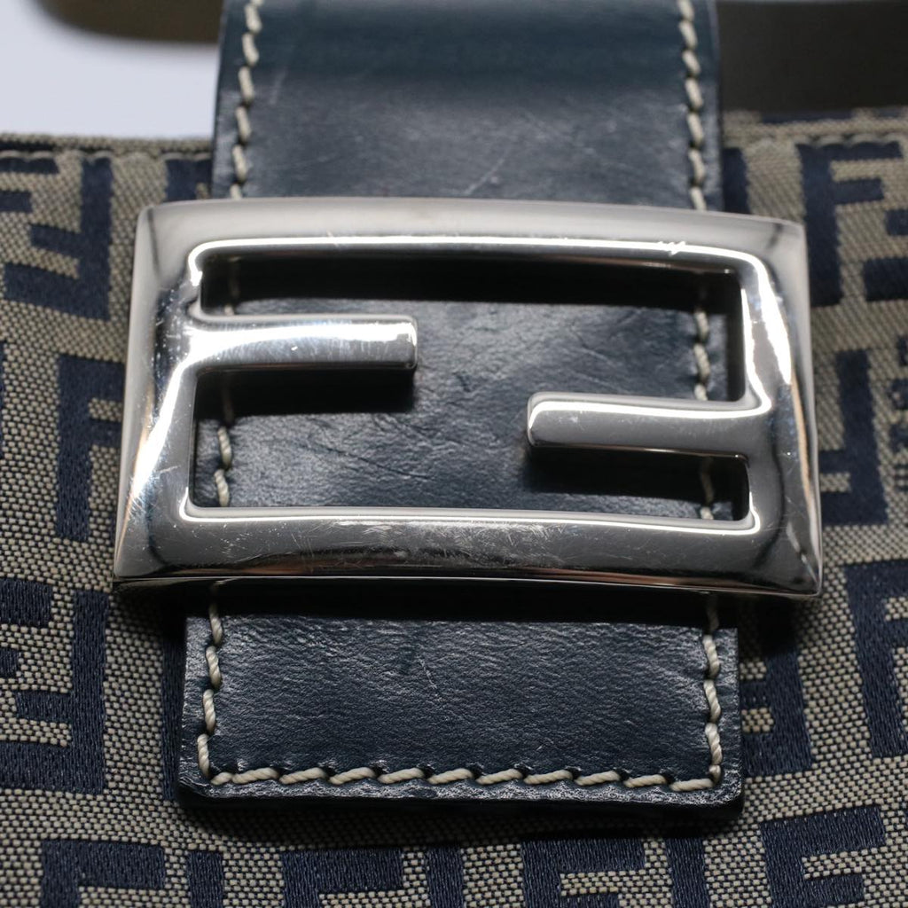FENDI Zucchino Canvas Mamma Baguette Shoulder Bag Gray Navyyk8484