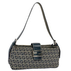 FENDI Zucchino Canvas Mamma Baguette Shoulder Bag Gray Navyyk8484