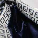 FENDI Zucchino Canvas Mamma Baguette Shoulder Bag Gray Navyyk8484