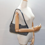 FENDI Zucchino Canvas Mamma Baguette Shoulder Bag Gray Navyyk8484