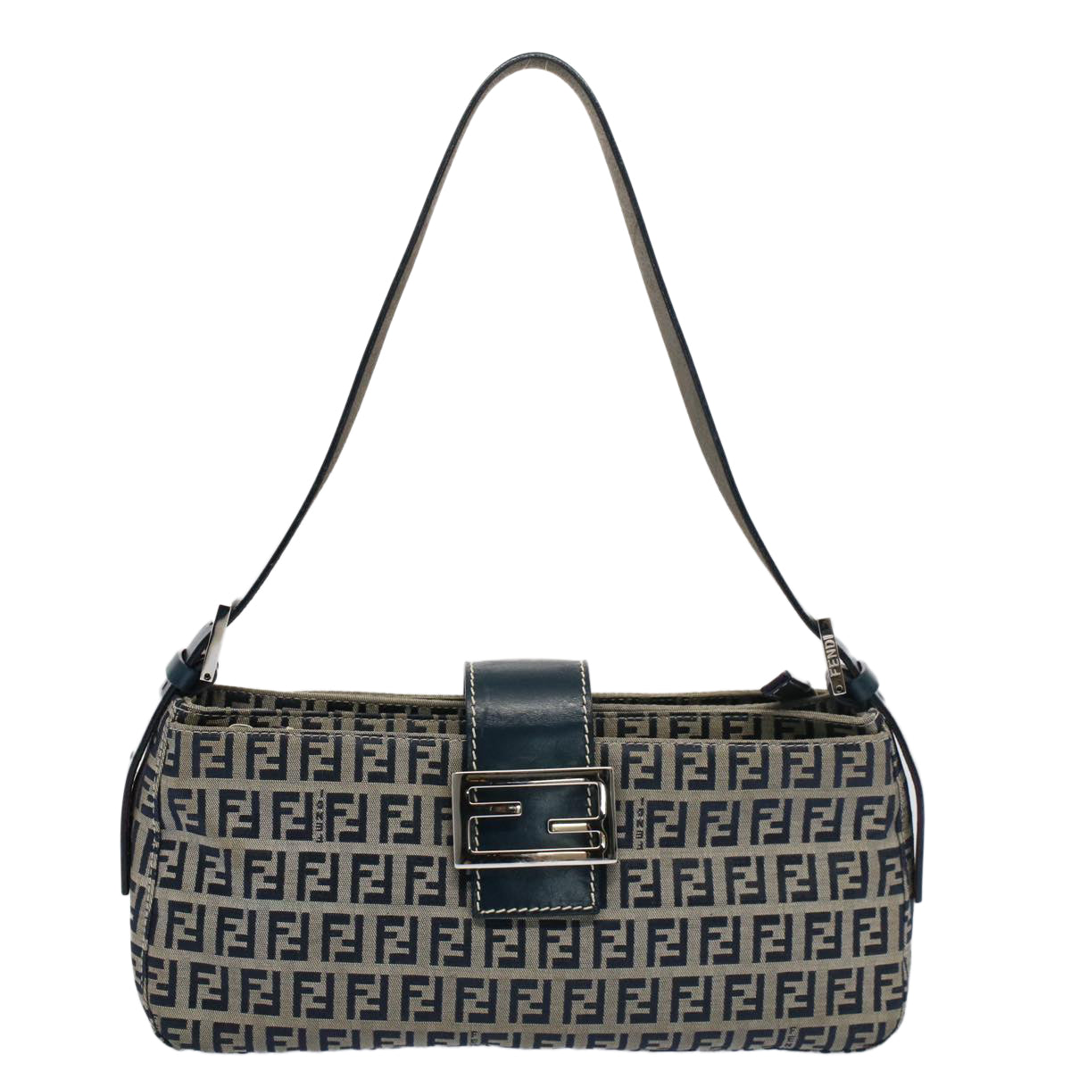 FENDI Zucchino Canvas Mamma Baguette Shoulder Bag Gray Navyyk8484