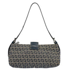 FENDI Zucchino Canvas Mamma Baguette Shoulder Bag Gray Navyyk8484