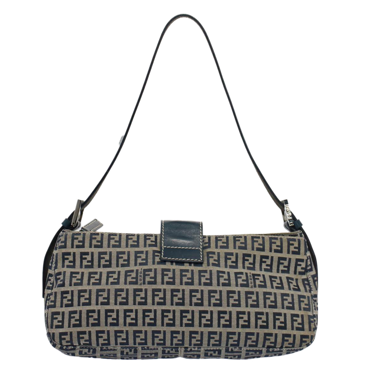 FENDI Zucchino Canvas Mamma Baguette Shoulder Bag Gray Navyyk8484