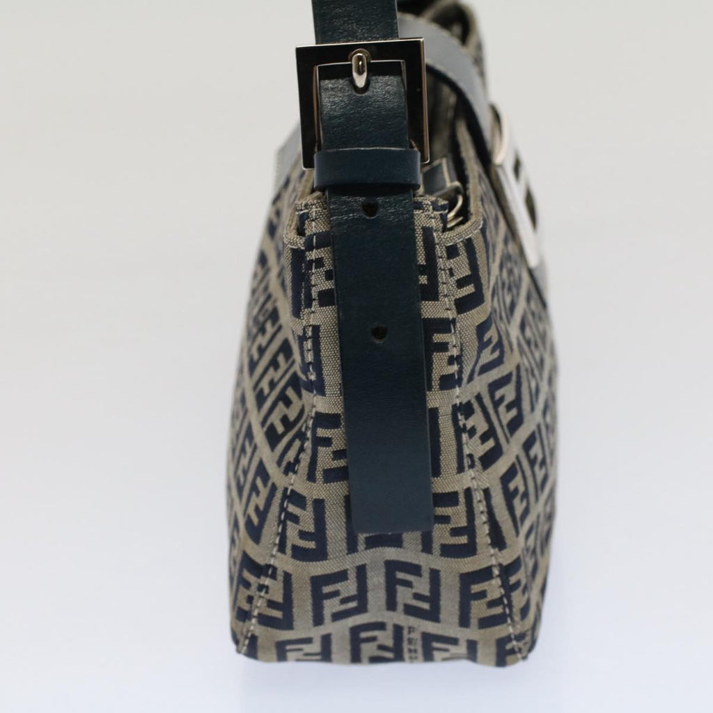 FENDI Zucchino Canvas Mamma Baguette Shoulder Bag Gray Navyyk8484