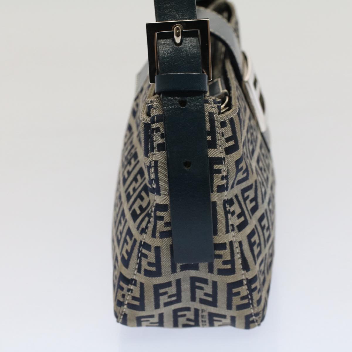 FENDI Zucchino Canvas Mamma Baguette Shoulder Bag Gray Navyyk8484