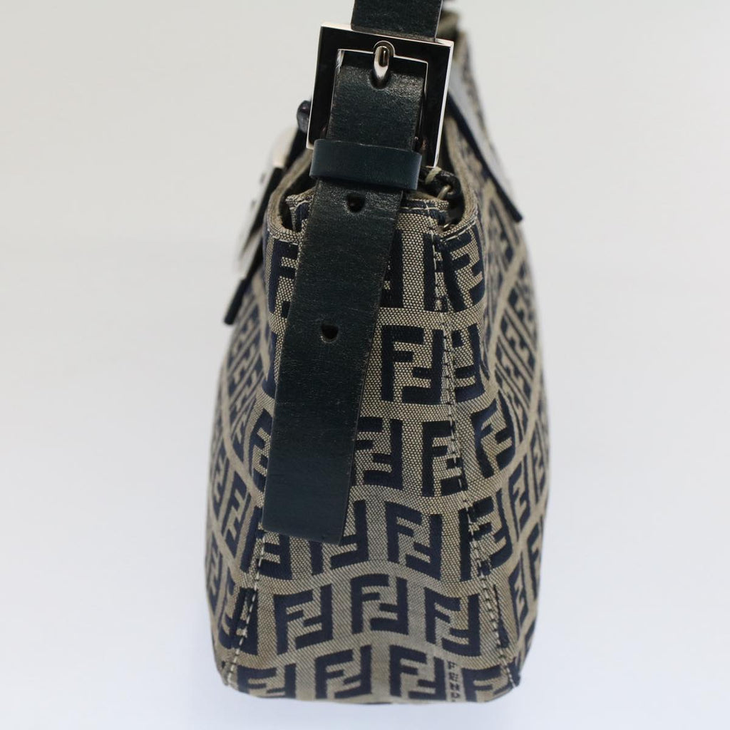 FENDI Zucchino Canvas Mamma Baguette Shoulder Bag Gray Navyyk8484