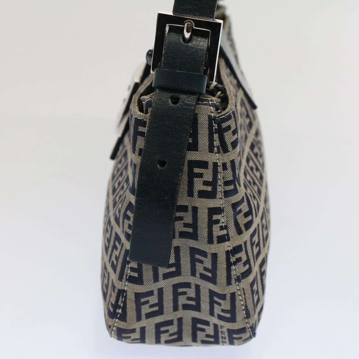 FENDI Zucchino Canvas Mamma Baguette Shoulder Bag Gray Navyyk8484