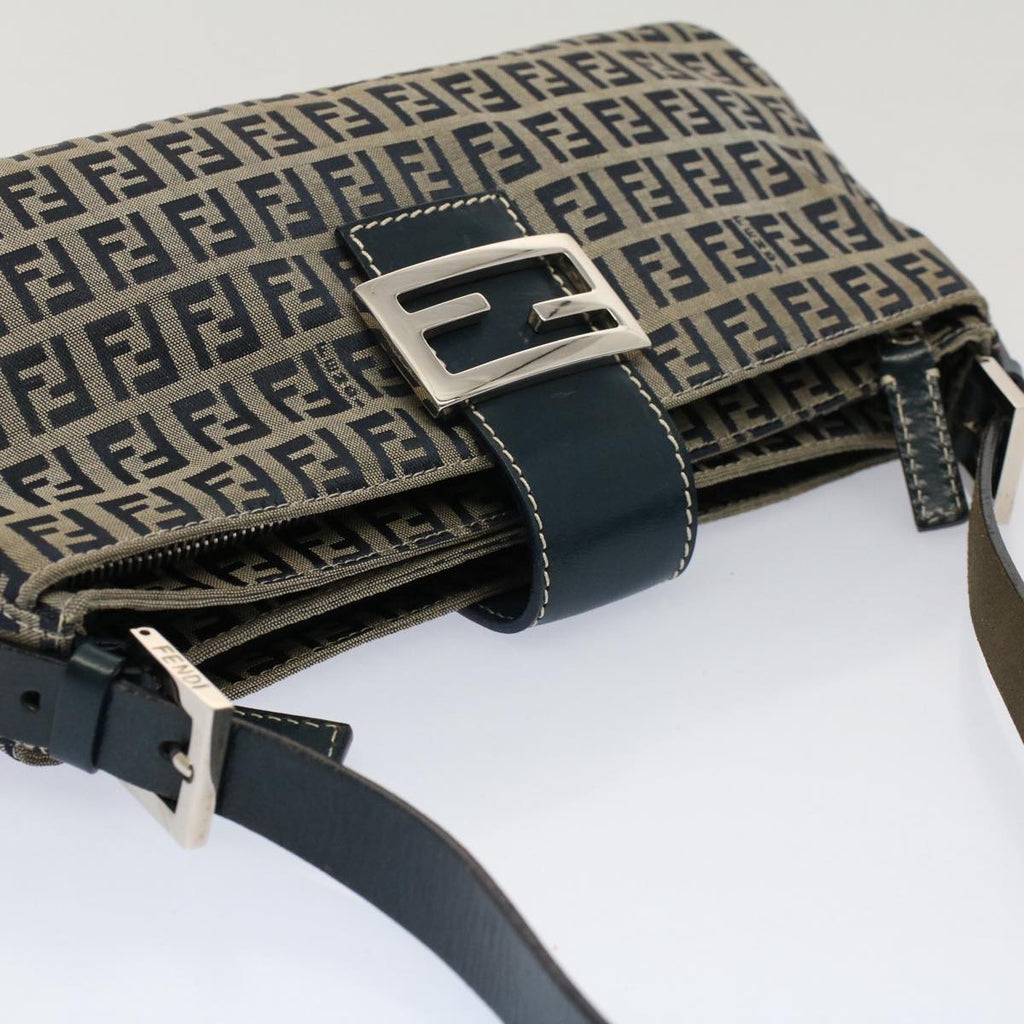 FENDI Zucchino Canvas Mamma Baguette Shoulder Bag Gray Navyyk8484