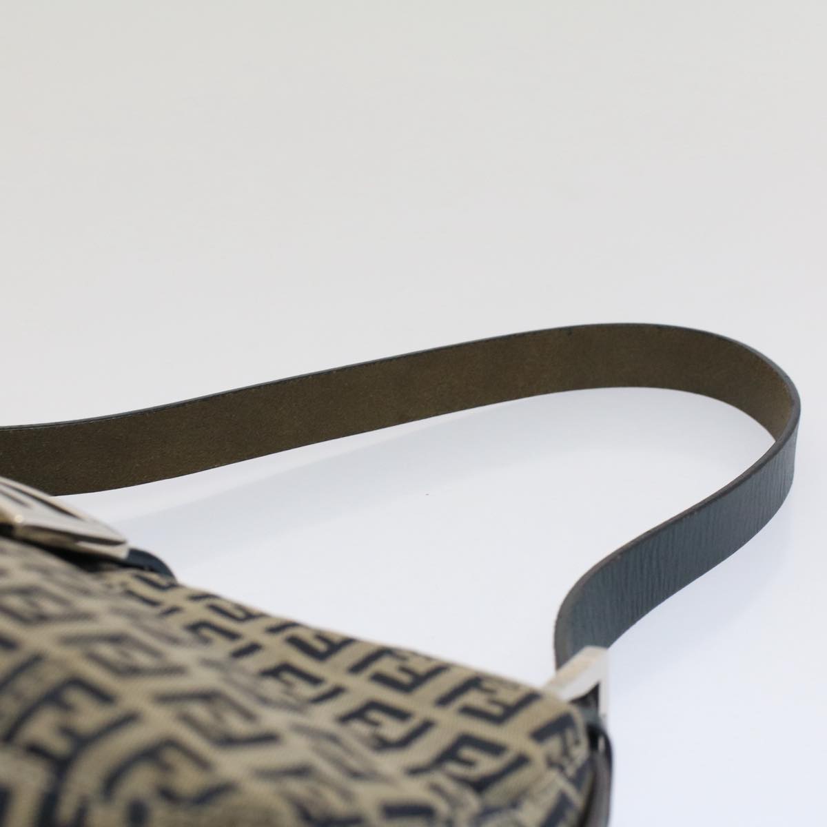 FENDI Zucchino Canvas Mamma Baguette Shoulder Bag Gray Navyyk8484
