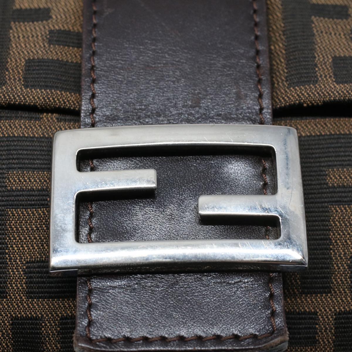 FENDI Zucca Canvas Mamma Baguette Shoulder Bag Brown Blackyk8485