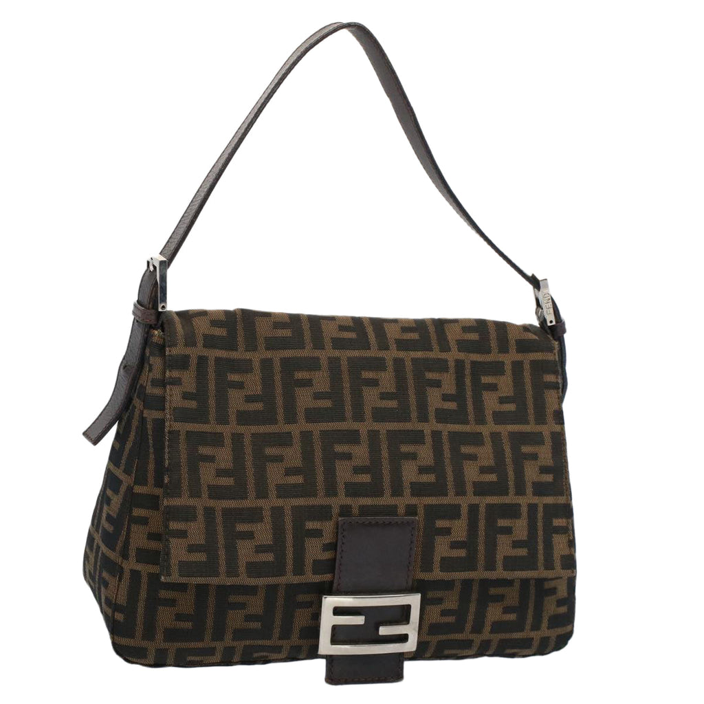 FENDI Zucca Canvas Mamma Baguette Shoulder Bag Brown Blackyk8485