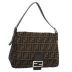 FENDI Zucca Canvas Mamma Baguette Shoulder Bag Brown Blackyk8485