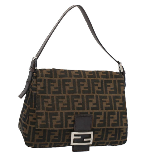 FENDI Zucca Canvas Mamma Baguette Shoulder Bag Brown Blackyk8485